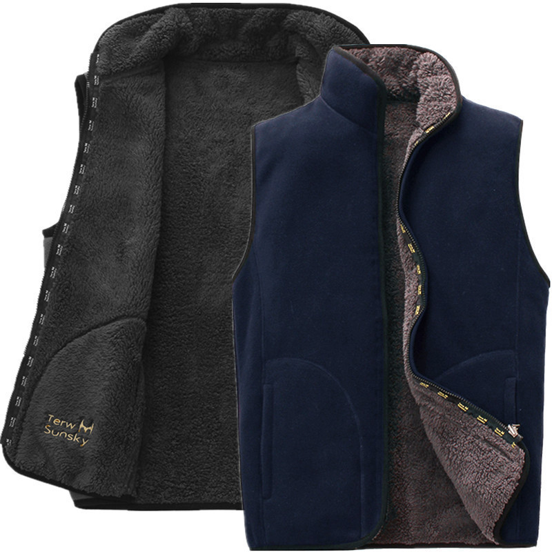 户外抗寒两面穿抓绒衣男青年加厚珊瑚绒保暖马甲摇粒绒中老年坎肩