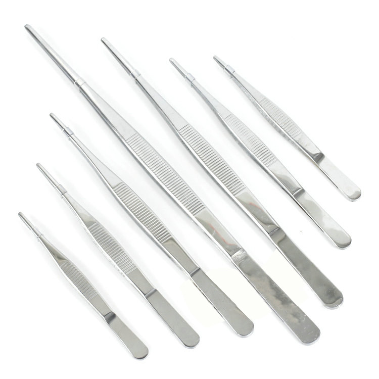 安其生医用镊子不锈钢尖弯头直圆头有齿防滑手术镊子钳家用夹子