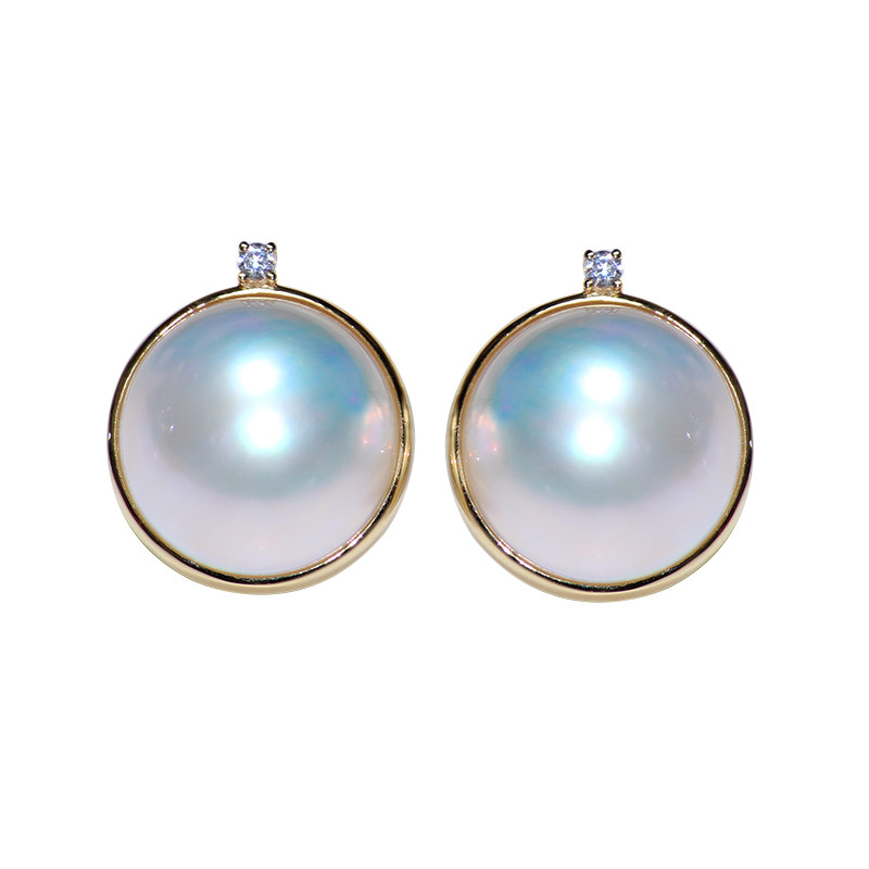 耳环绝美极光马贝耳钉天然海水珍珠18k黄金耳饰