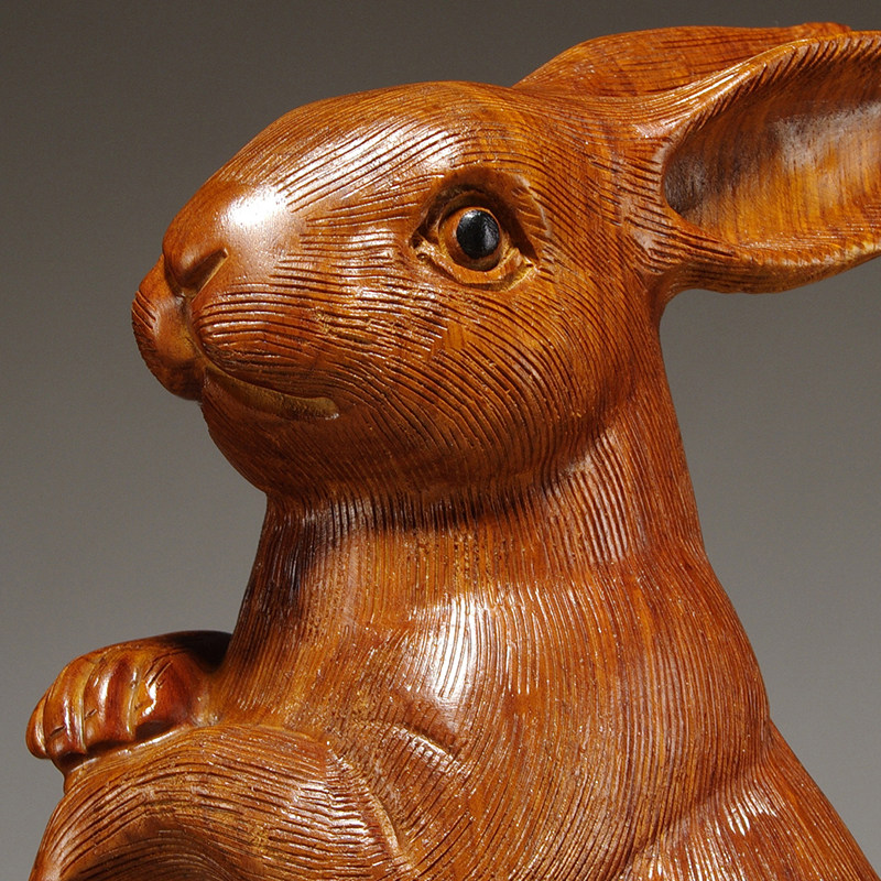 花梨木雕兔子摆件实木木质动物生肖兔家家居摆件