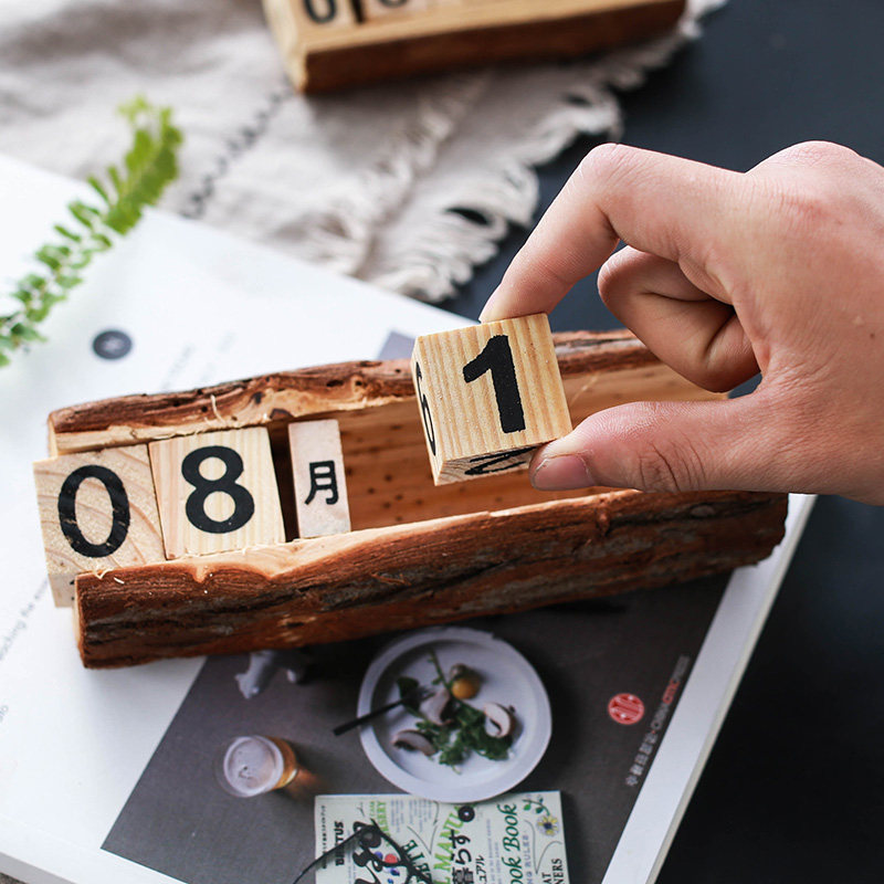 zakka复古创意原木日历台历桌面摆件咖啡厅店铺便携
