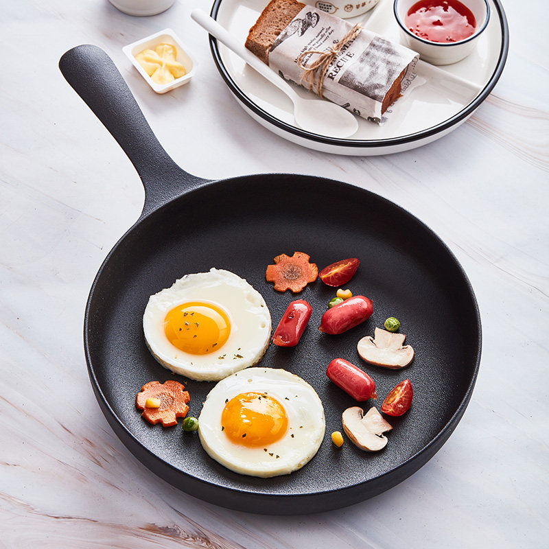 归味铸铁平底煎锅加厚老式生铁烙饼煎蛋牛排煎锅