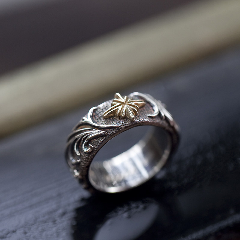 戒指偶屿纯银星火燎原手工唐草原创指环复古个性戒指
