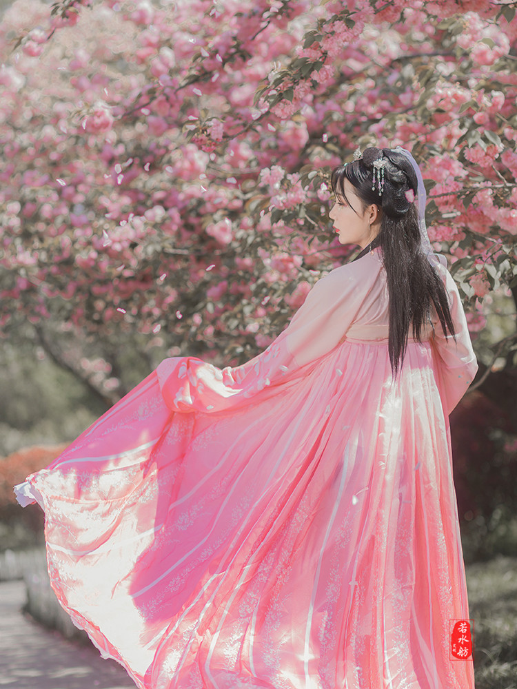 若水舫正品原创汉服齐胸襦裙粉少女仙女学生白菜整套夏季仙气樱花