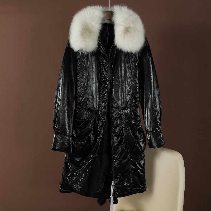yr009821田原~特 爆火鎏金浮光料~95绒 奢华狐狸毛领中长款羽绒服