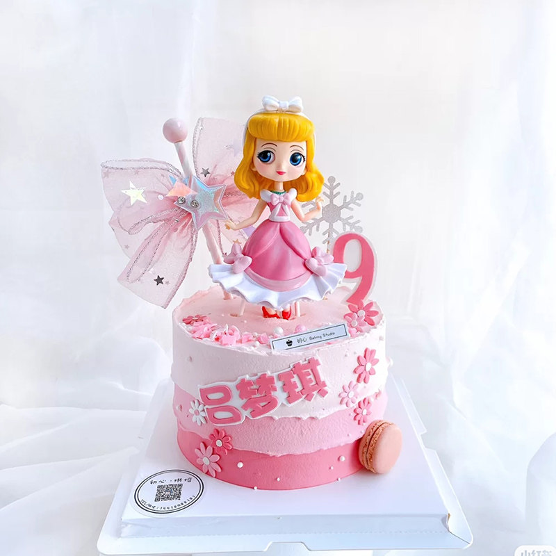 公主姑娘网红生日蛋糕装饰摆件卡通蓝裙系列手办节日装扮用品