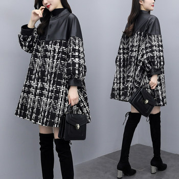2024 ພາກຮຽນ spring ຮູບແບບໃຫມ່ບວກຂະຫນາດຂອງແມ່ຍິງ loose cloak spliced ​​​​plaid woolen coat mid-length woolen coat for women