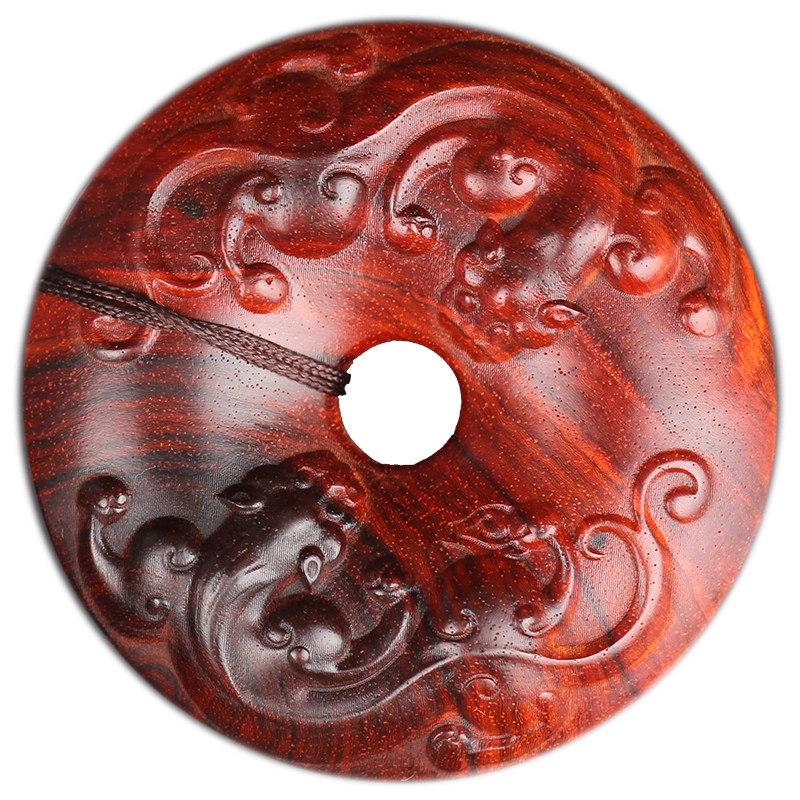 梨香院双龙平安扣印度小叶叶紫檀木挂件男士随身木雕