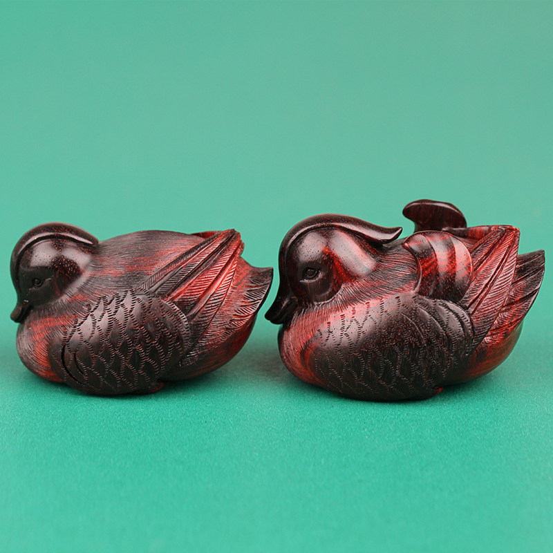 梨香院印度小叶叶紫檀木鸳鸯手把手工雕刻文玩木雕