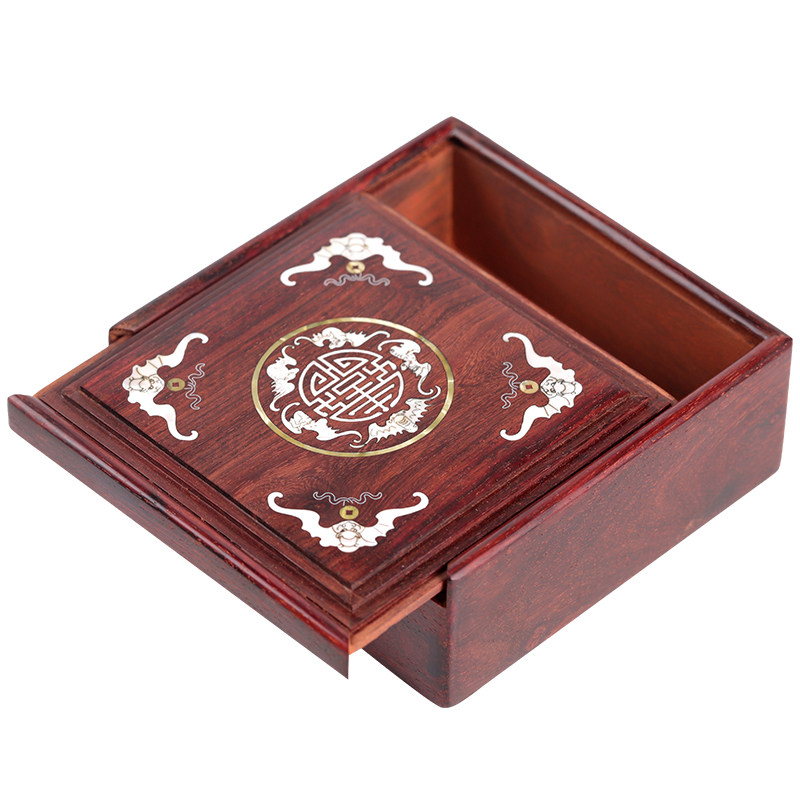 梨香院手串盒印度小叶叶紫檀木佛珠盒子正方形复古木雕