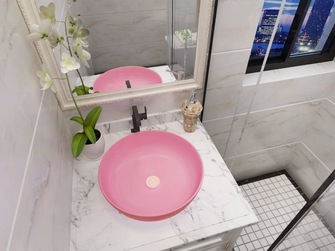 洗手盆彩色哑光粉色台上陶瓷洗脸盆家用卫生间小号台上盆