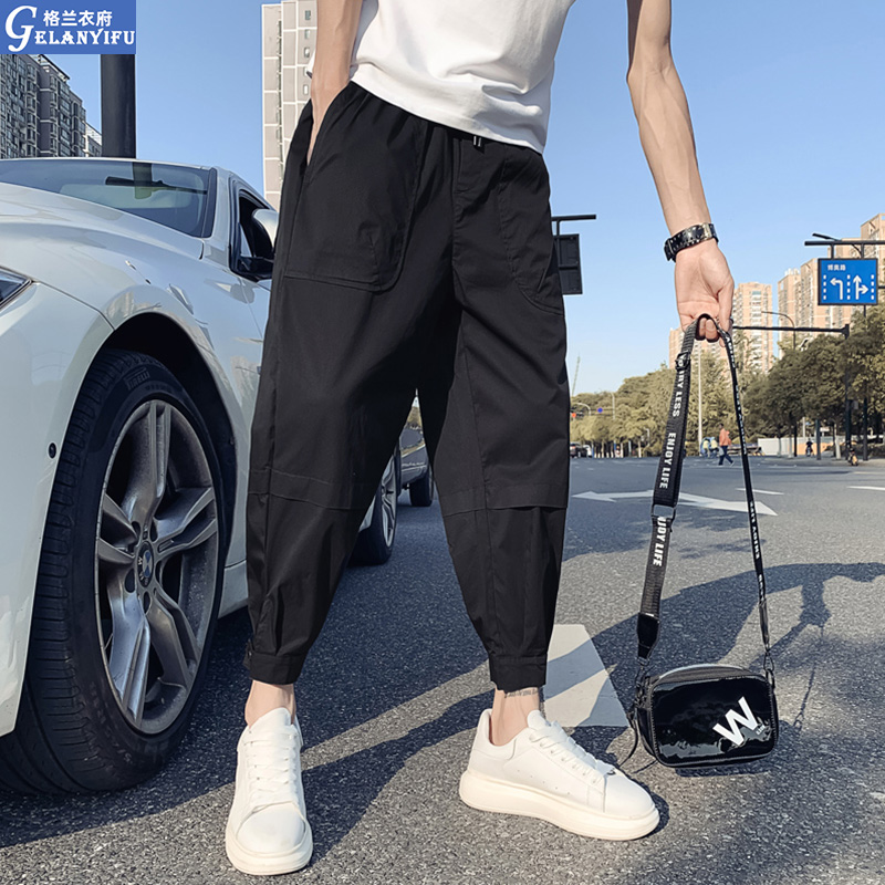 潮牌工装裤男夏季哈伦裤春秋款裤子潮流9九分裤2022新款休闲男裤