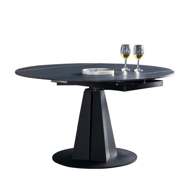 意式岩板旋转餐桌圆形现代简约家用小户户型吃饭餐桌