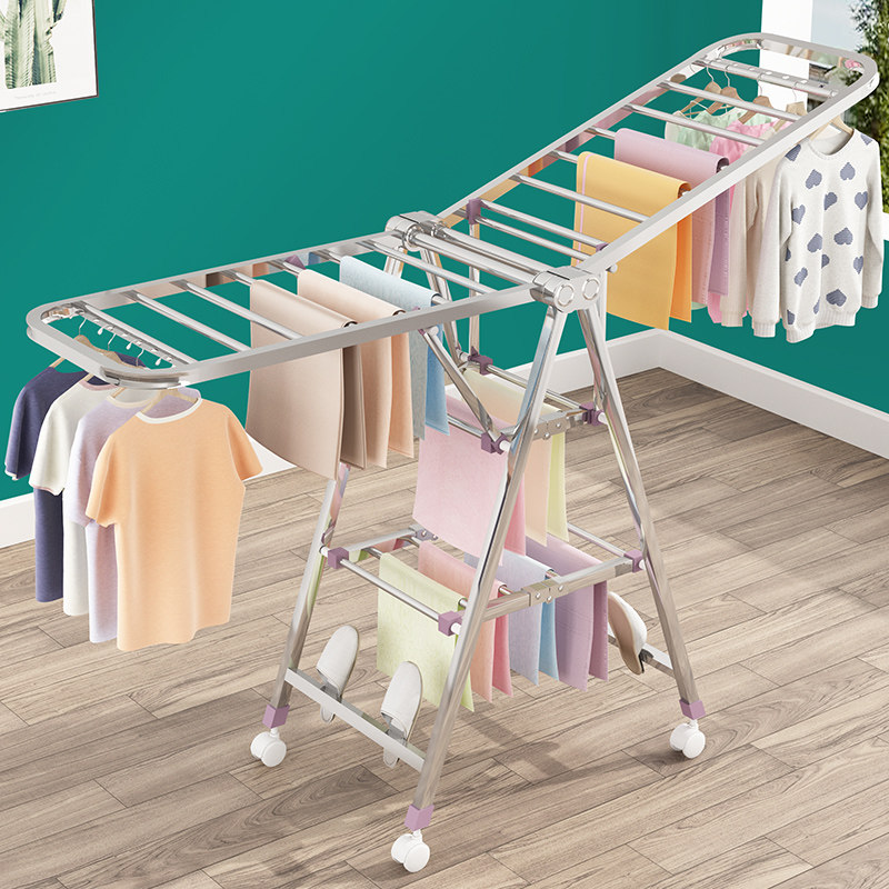 不锈钢晾衣架落地折叠卧室室内家用婴儿衣服架子置地