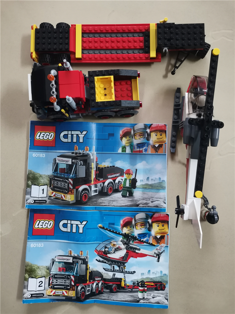 lego 乐高城市60183重型卡车直升机运输车平板拖车拼装积木 二手