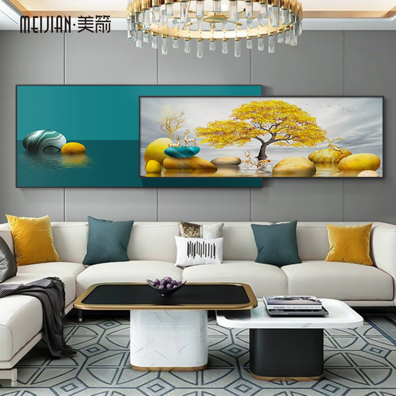 轻奢客厅装饰画沙发背景墙现代简约高档大气壁画挂画墙画时来运转