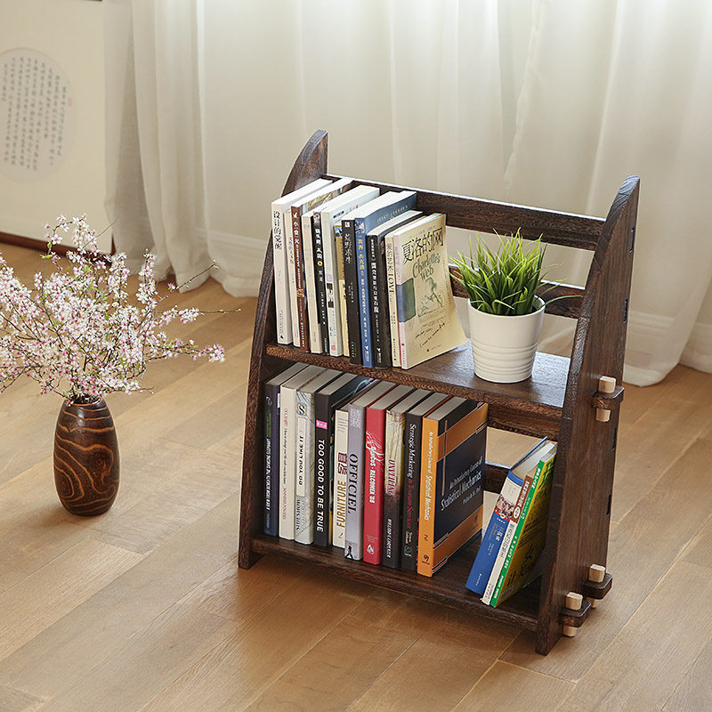 实木书报置物架儿童落地杂志架烧桐木收纳搁架书报架
