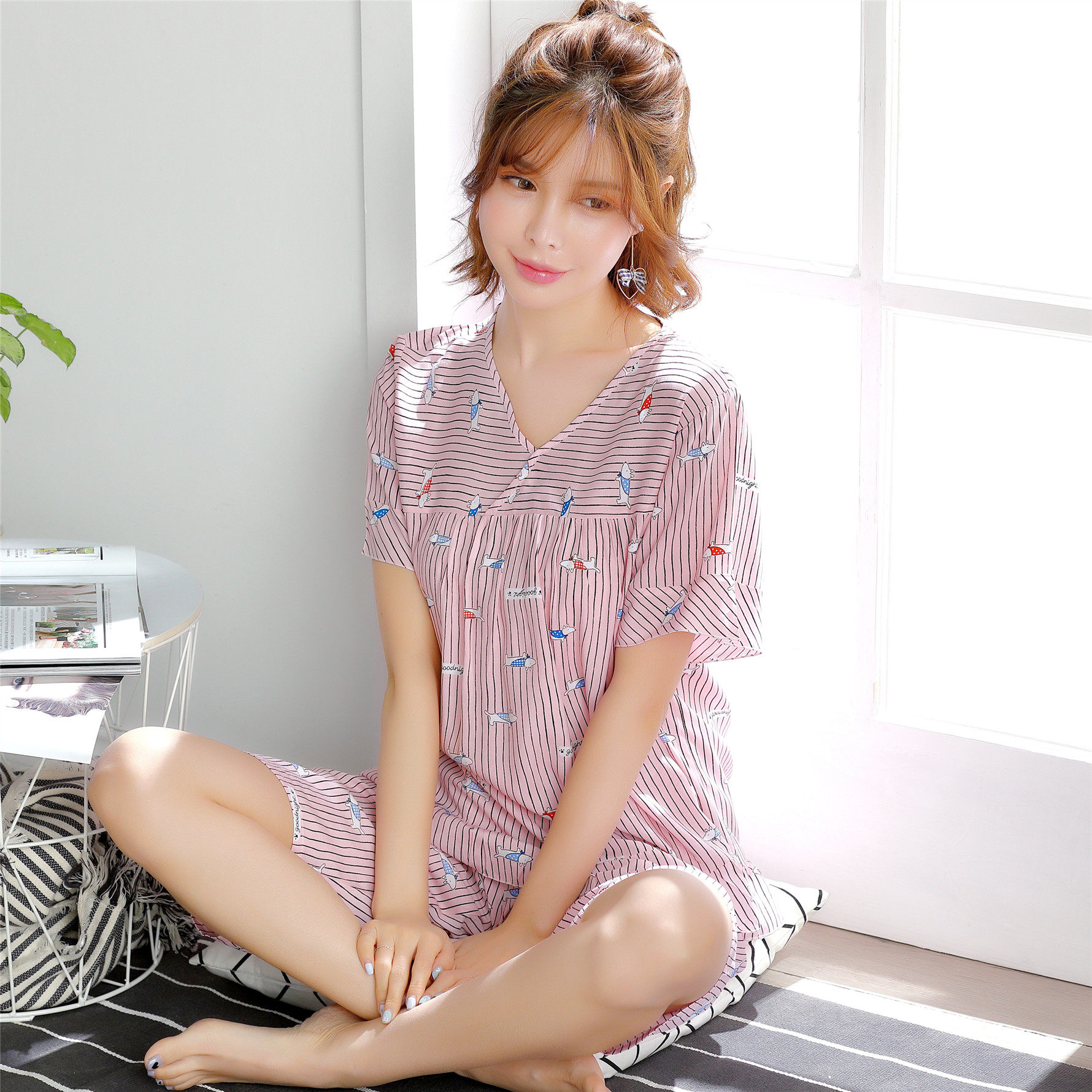 春秋季绵绸睡衣女夏季薄款长袖纯棉绸睡衣套装短袖人造棉女家居服