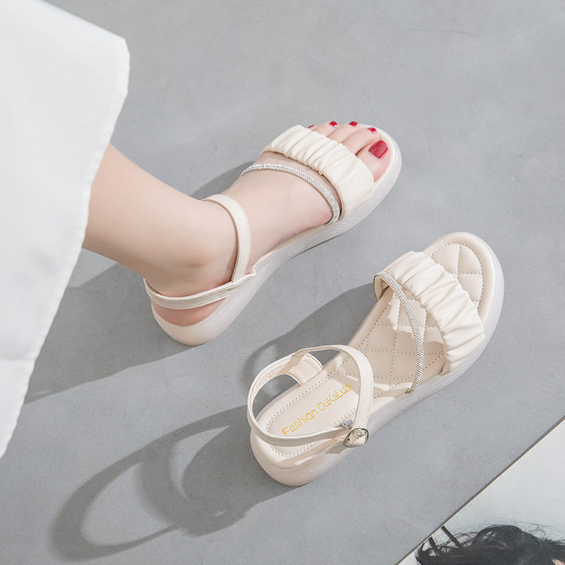 牛筋软底凉鞋夏季女款水钻一字平底2023年新款时装凉鞋