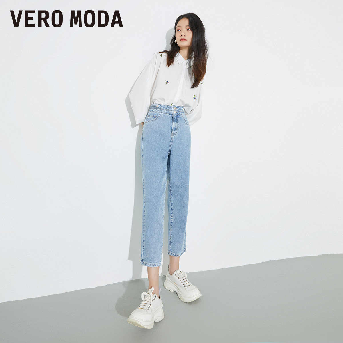 veromoda牛仔裤2022新款直筒烟管高腰秋冬薄款牛仔裤