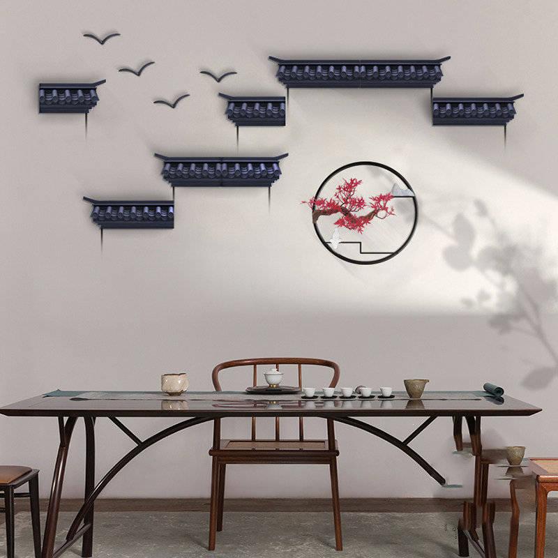 中式背景墙房间墙上仿古屋檐墙面装饰挂件客厅壁饰