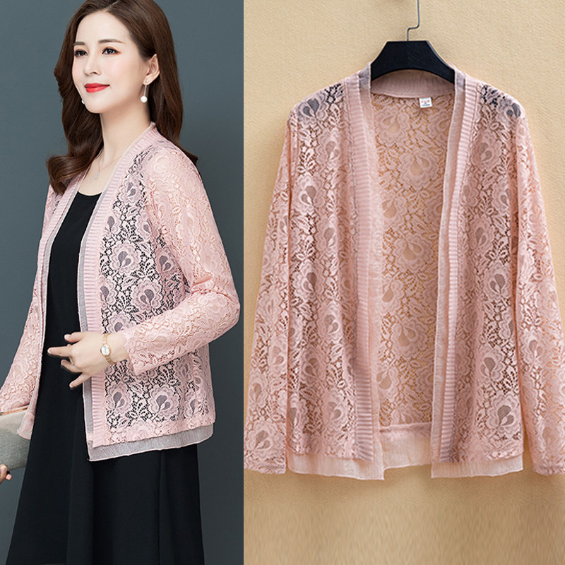 搭裙蕾丝小披肩坎肩大码女长袖防晒衣衫空调衫夏季短款薄开衫外套