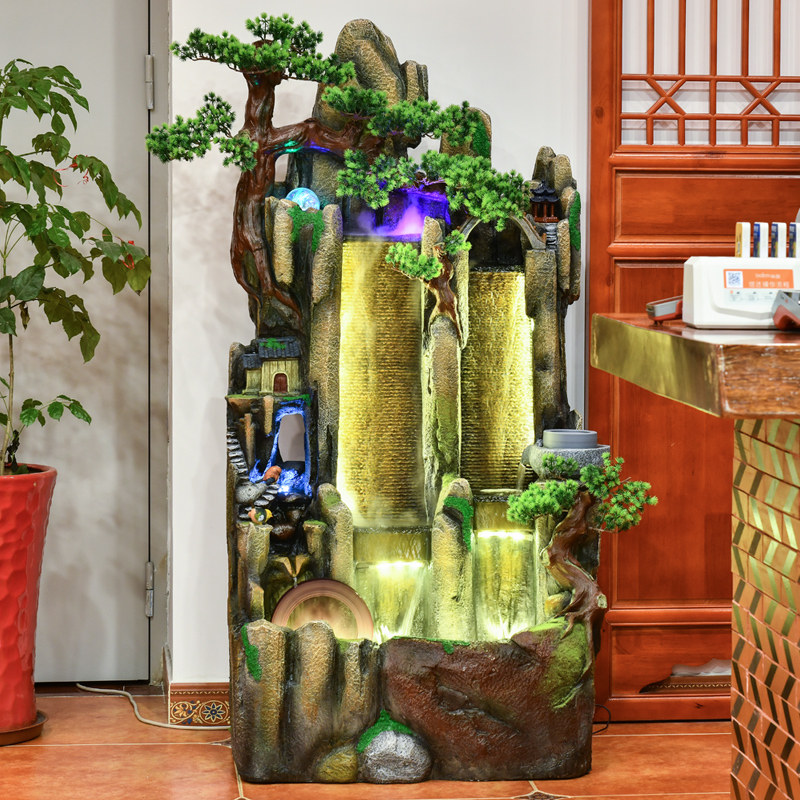 造景假山流水瀑布鱼缸喷泉客厅玄关招财落室摆件
