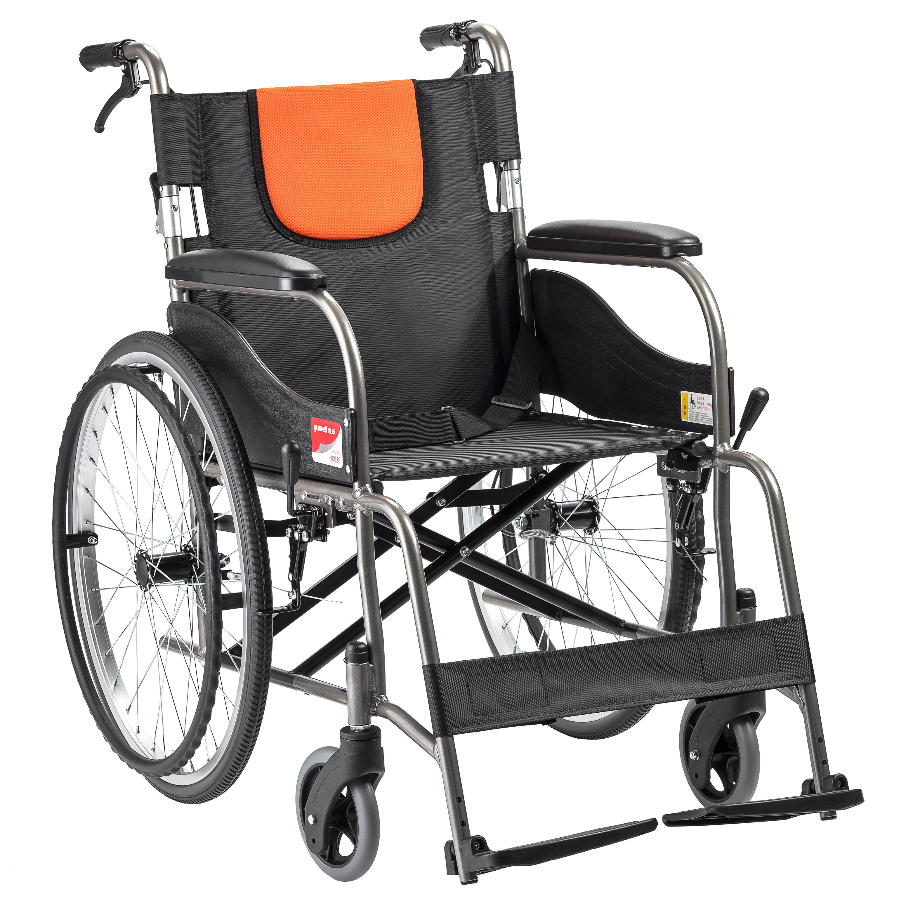 鱼跃手动轮椅h062c 铝合金折叠轻便便携老年残疾人代步手推车