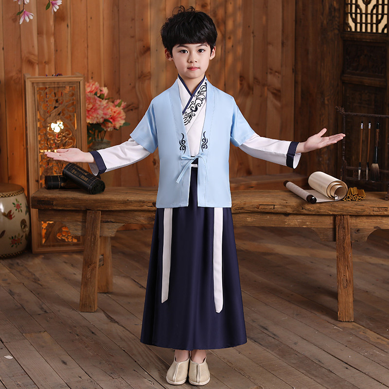 儿童古装汉服国学春季书童服装男童三字经演出服儿童演出服