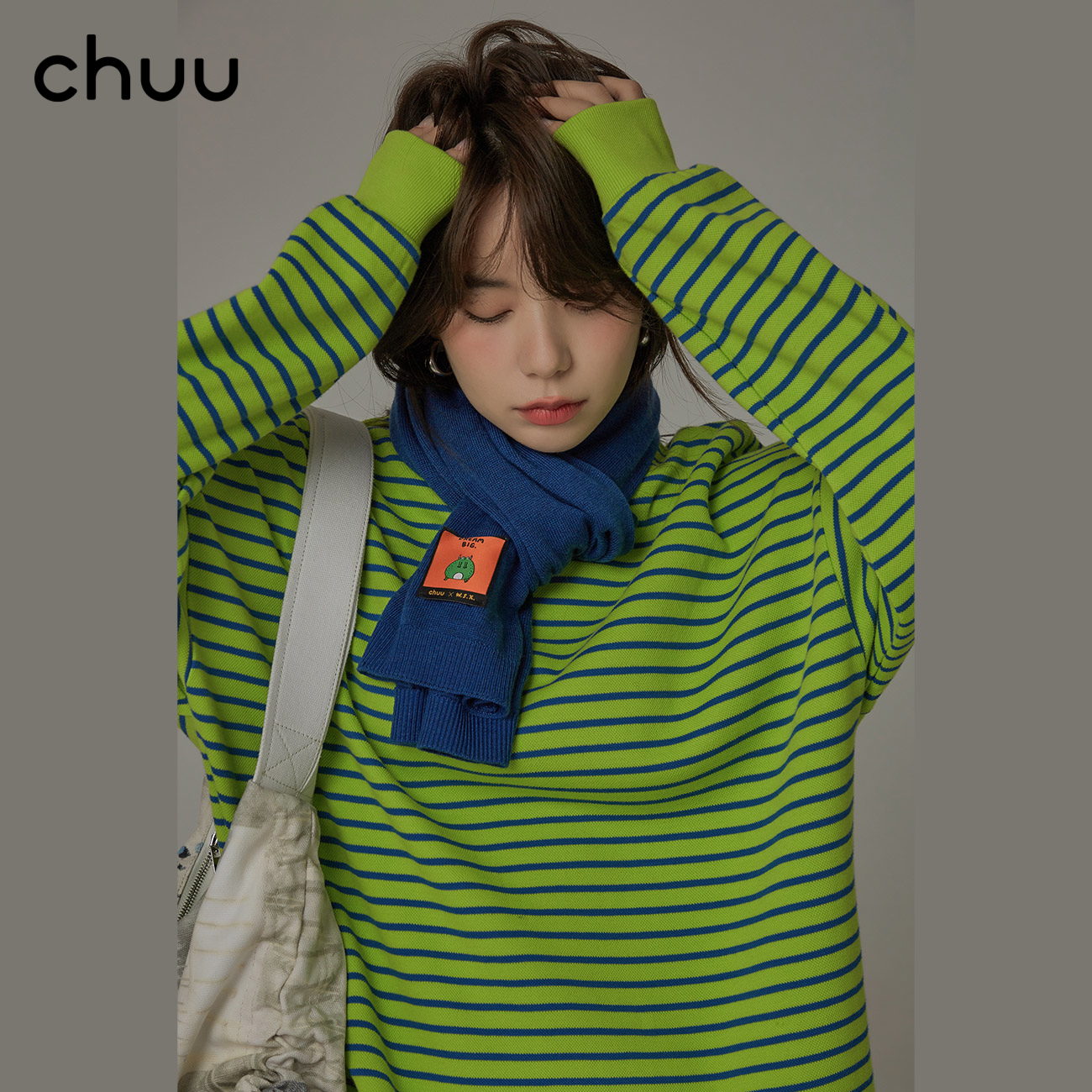 CHUU复古条纹卫衣女2022年新款春季CHIC新潮设计感潮ins圆领上衣