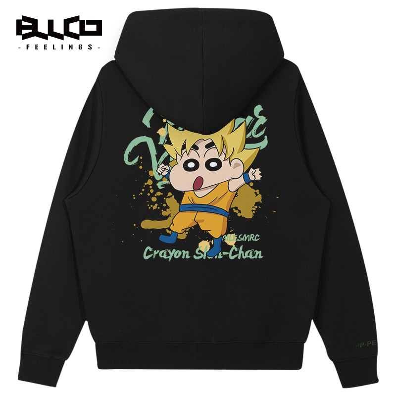 日系卡通动漫周边七龙珠超级赛亚联名蜡笔小新男士白色卫衣