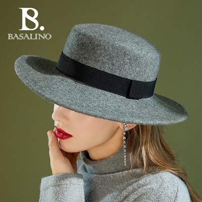 爱丽丝纯羊毛呢礼帽法式女帽贵妇复古大檐英伦平顶爵士帽子