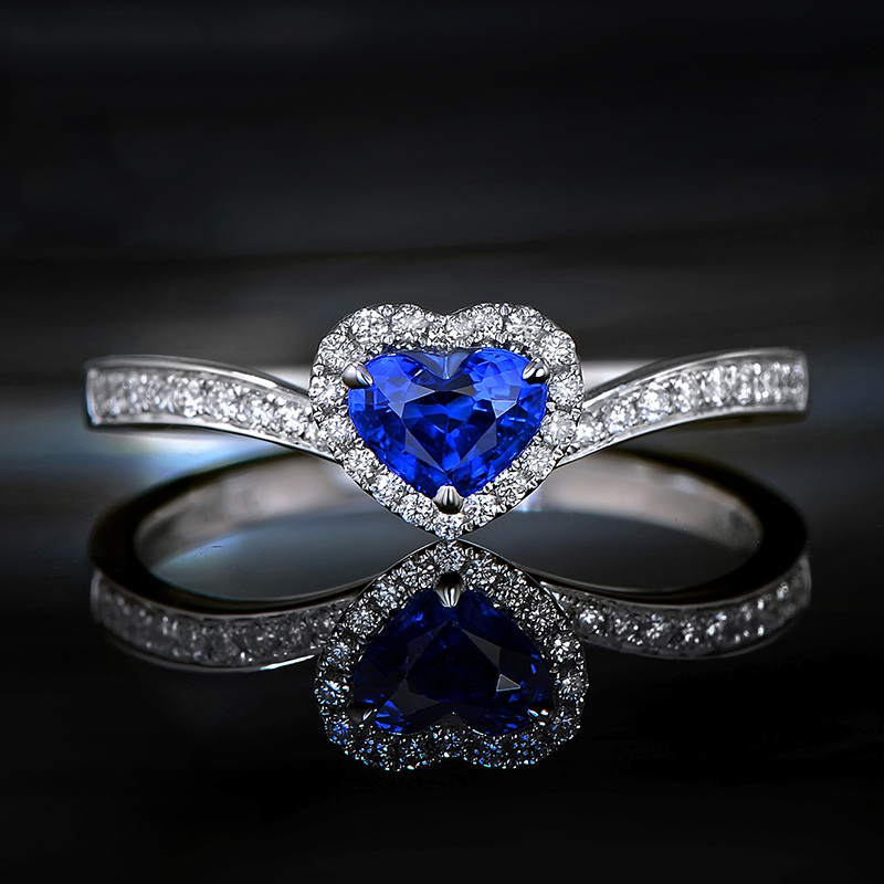 宝创051克拉皇家心形蓝宝石戒指18k金镶钻石彩宝女手饰