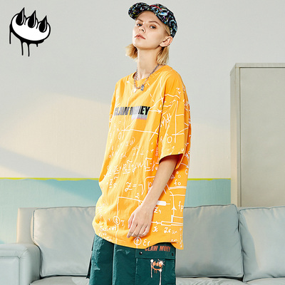 clawmoney美潮牌涂鸦t恤男钱爪手绘数学公式印花嘻哈情侣五分袖