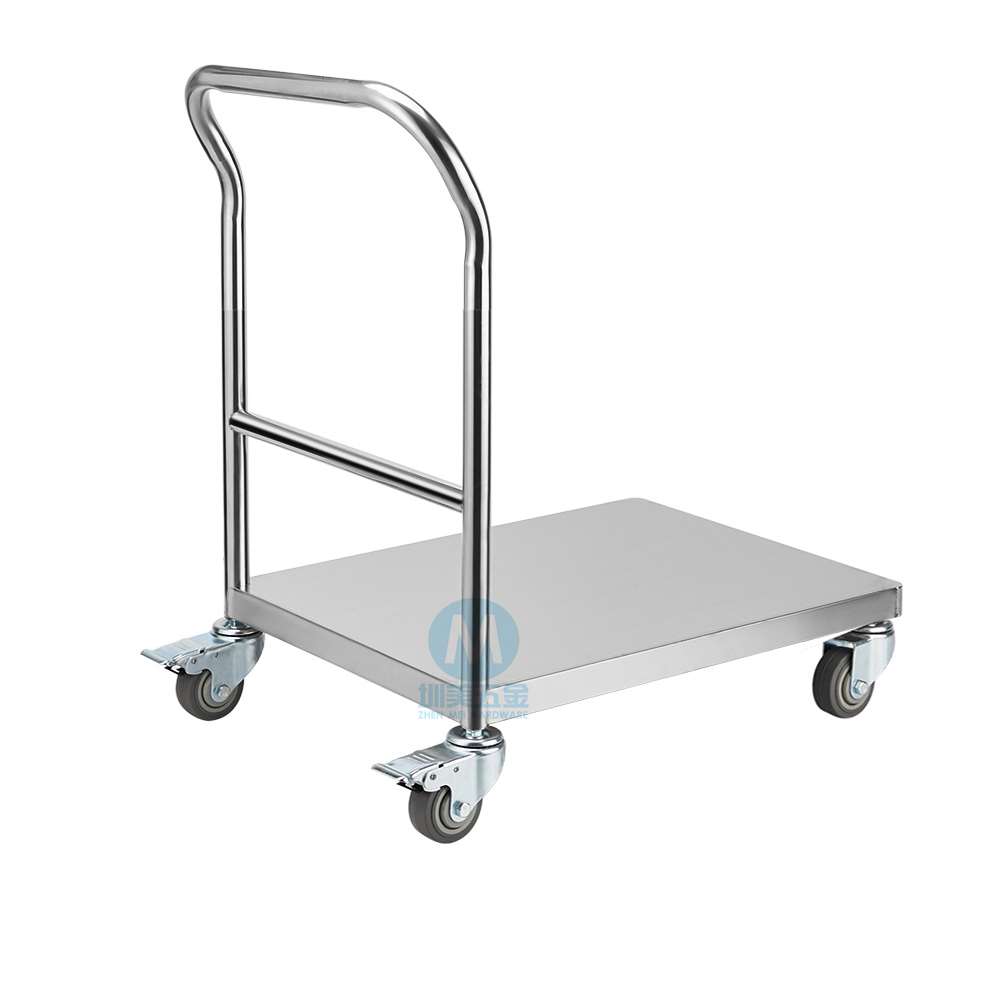 静音加厚拉货推车一体焊接平板不锈钢拖车四轮平板手推车