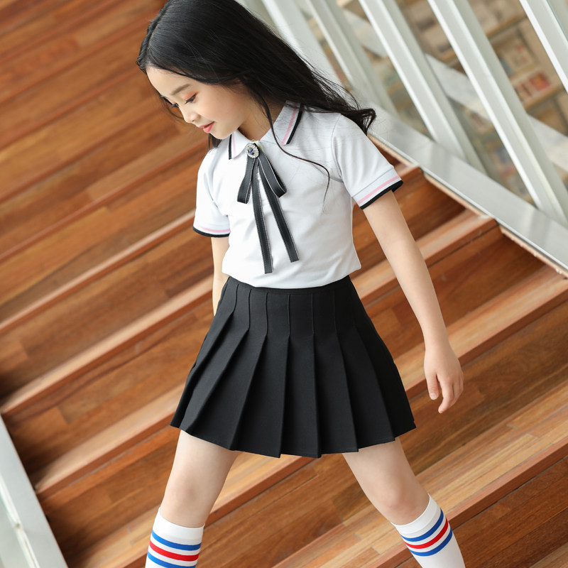 航海线女童百褶裙半身幼儿园小学生校服班服学院节日半身裙
