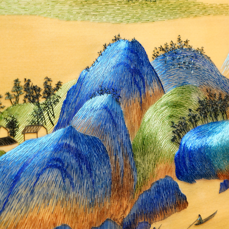 挂画江山千里背景墙沙发客厅玄关苏绣蚕丝手工苏绣