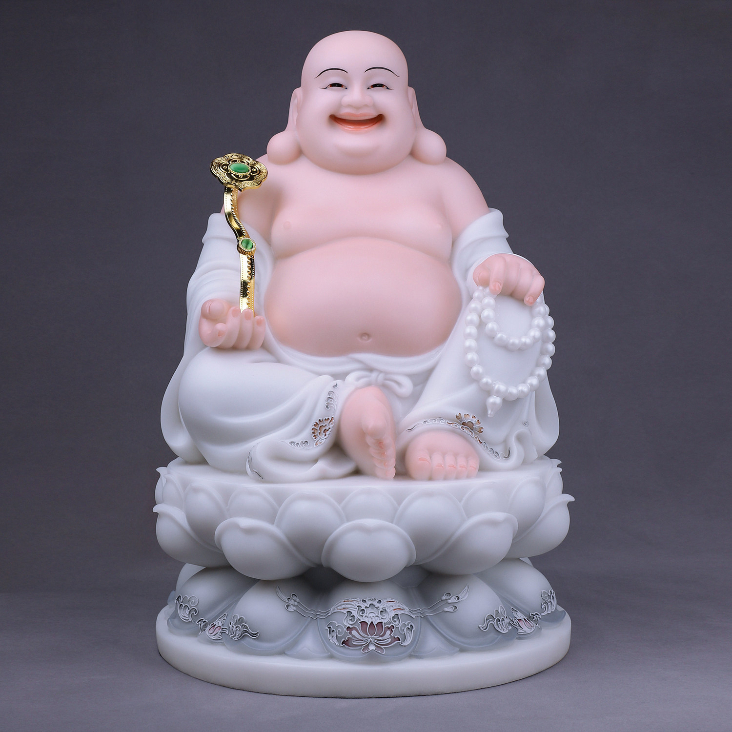 笑佛弥勒汉白玉佛像家居佛堂供奉宽体大肚菩萨摆件