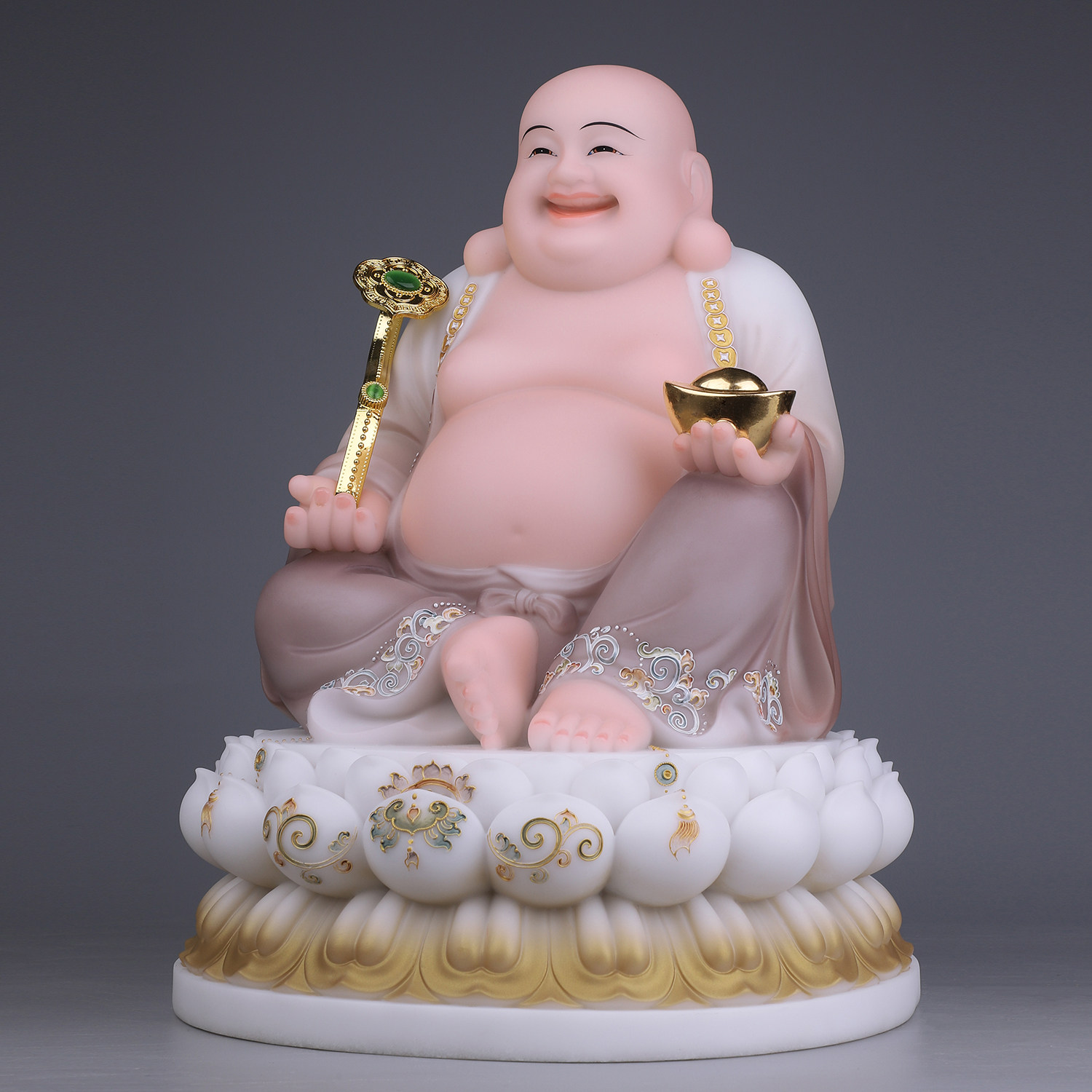 弥勒汉白玉佛像大肚笑佛菩萨未来供奉家用招财摆件