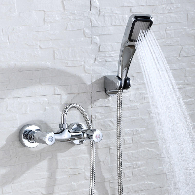 全铜入墙式淋浴水龙头 双把冷热水混水阀 浴室简易洗澡花洒套装