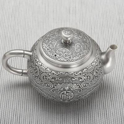 泰安银业福字银壶999纯银茶具套装银茶壶茶道家用银壶功夫泡茶壶