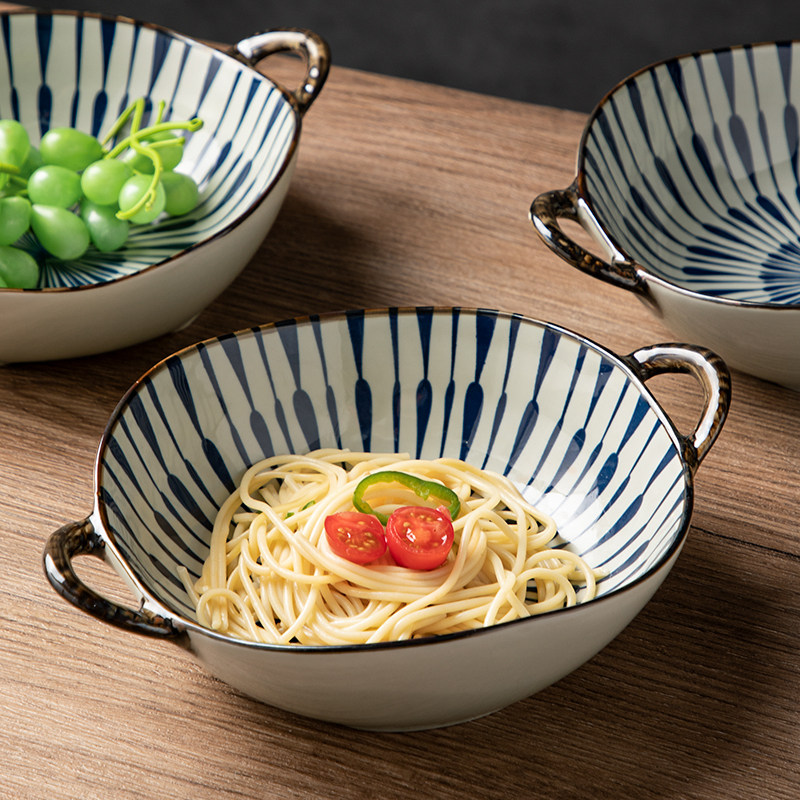 日式双耳汤碗家用大号面碗陶瓷餐具拉面碗汤盆碗