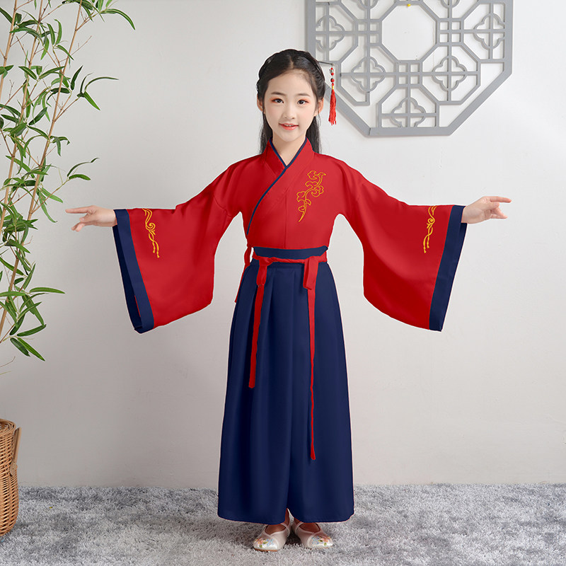 汉服女童小学生国学服儿童开笔礼古装超仙中国风三字经演出服男童