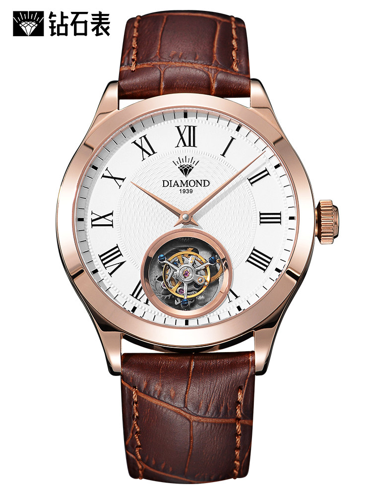 手表海钻石机械表自动商务防水皮带腕表镂空男士国产腕表
