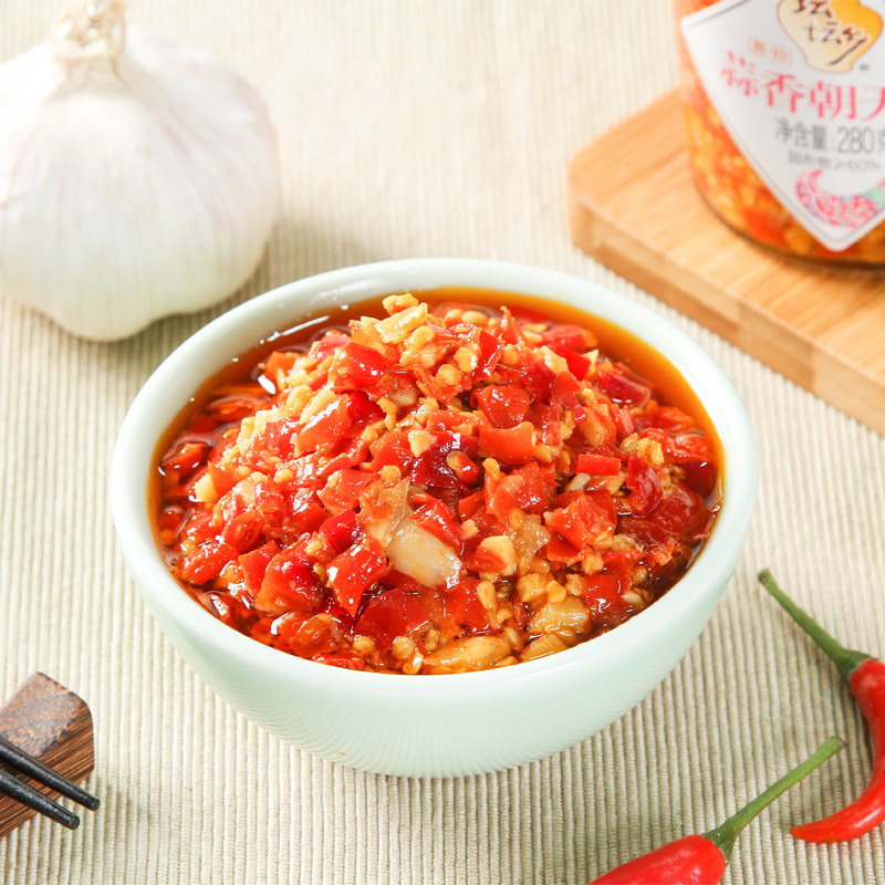 坛坛乡蒜香朝天280g6瓶装湖南特产农家蒜蓉下饭辣椒酱