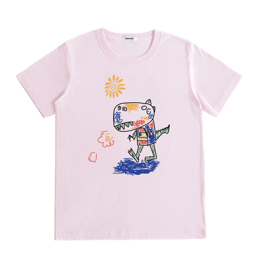 明星同款白色涂鸦恐龙印花宽松短袖恤衫衣服t恤