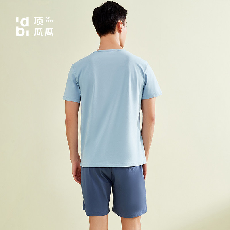 顶呱呱男士睡衣纯棉夏季薄款短袖短裤两件件套睡衣