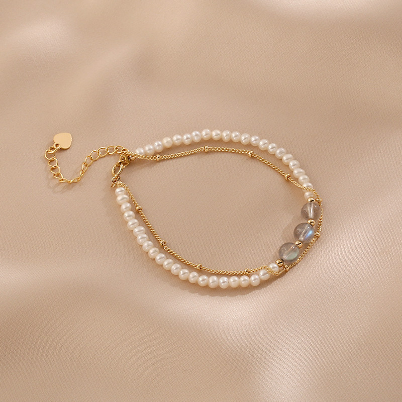 天然淡水月光石珍珠手链女生ins小众设计高级手链