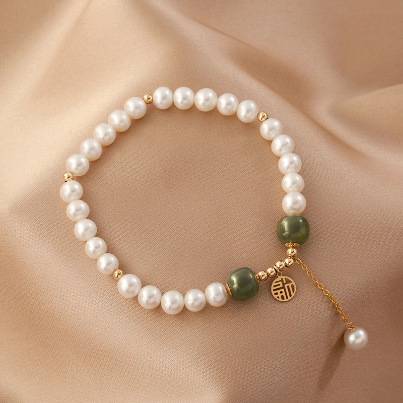 何先生复古天然和田玉珍珠手链女时尚气质简约百搭小众设计高级感