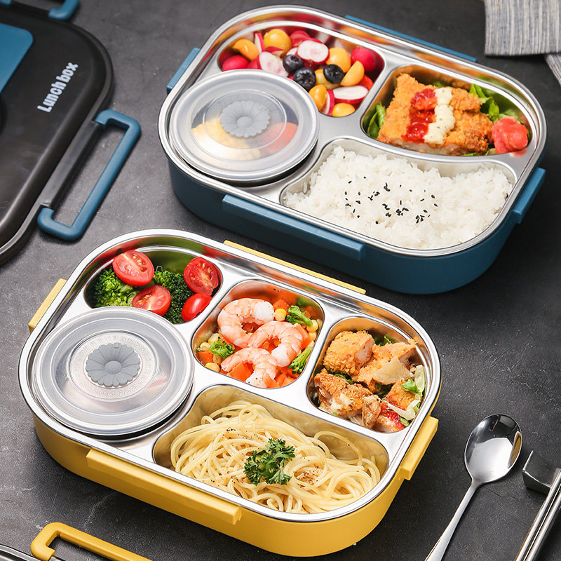 不锈钢饭盒格隔型小学生保温便当盒餐盒带可爱上班族饭盒